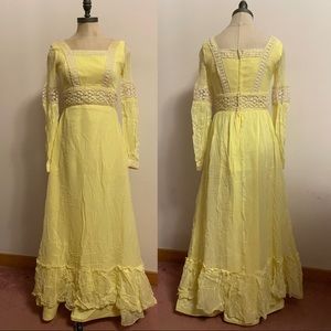 Vintage 1970s Yellow Chiffon Maxi Dress AS-IS Wearable